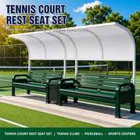 Banc d'extérieur en aluminium avec table basse intégrée et bac de rangement pour terrains de tennis, parcs et loisirs, en acier inoxydable 304