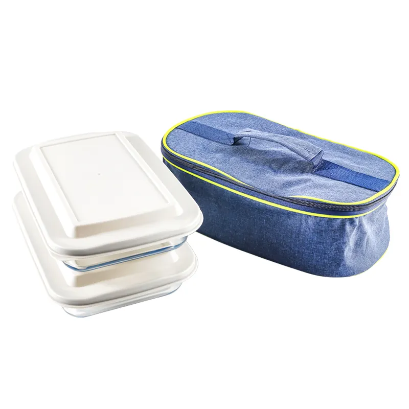 bento Storage reusable freezer safe glass baking serving tray with color lid and bag