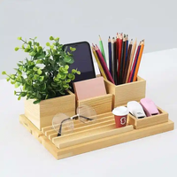 Logo personnalisé petit organisateur de bureau accessoires de bureau ensemble organisateur de bureau en bois de bambou