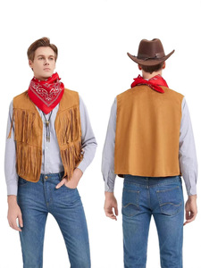 <span class=keywords><strong>Gilet</strong></span> à franges pour <span class=keywords><strong>homme</strong></span>, style années 60-70, <span class=keywords><strong>hippie</strong></span>, ouvert sur le devant, sans manches, cardigan, veste en faux daim style cowgirl western avec pompons - Product Image 2