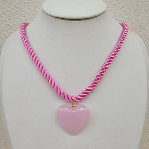 Collier chaîne en corde avec pendentif cœur ouvert en or plaqué 18 carats, grand et épais, style bohème, pavé de CZ, NG1088 - Product Image 6