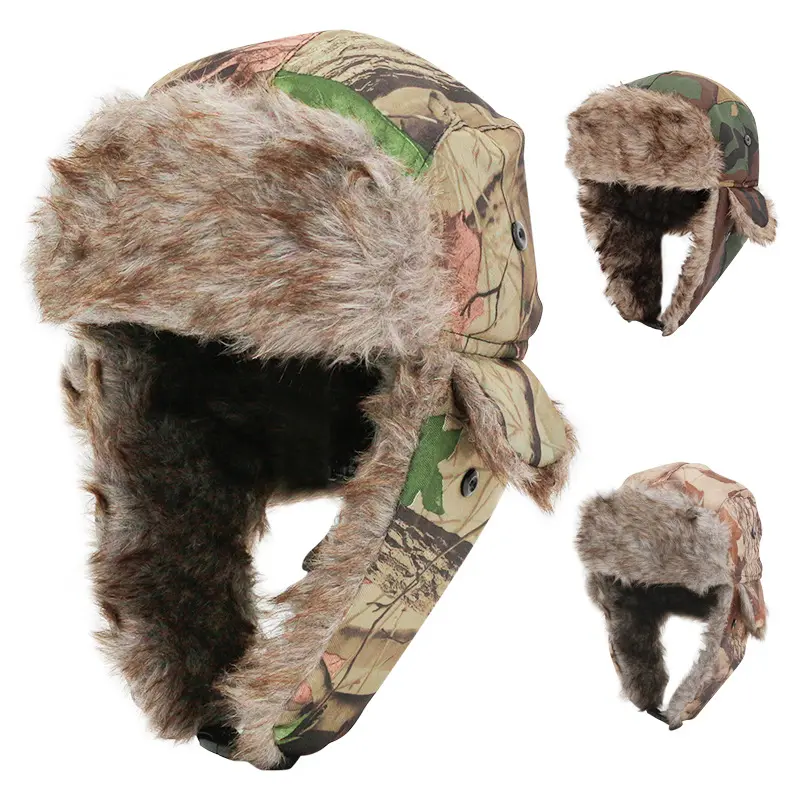 Wholesale Warm Cap Snow Hats Ear Flap Fur Trooper Men Earflap Trapper With Ear Flaps Camouflage Russian Winter Hats