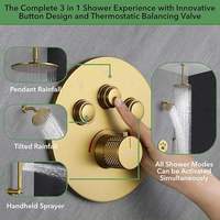 Ensemble de robinetterie de douche thermostatique en laiton brossé doré non revêtu avec inverseur
