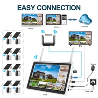 Système de caméra WiFi 8 canaux alimenté par batterie solaire, écran LCD 10,1 pouces, détection de mouvement, vision nocturne, système de caméra CCTV NVR