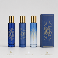 Flacon de parfum vide en verre 35 ml en gros, atomiseur de voyage rechargeable noir et argenté avec capuchon métallique, boîte de présentation luxueuse et ornée