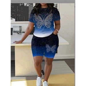 Pantaloncini estivi da donna in due pezzi Set di camicetta con collo a manica corta + pantaloncini con tasche a vita alta tuta stampata alla moda - Product Image 6