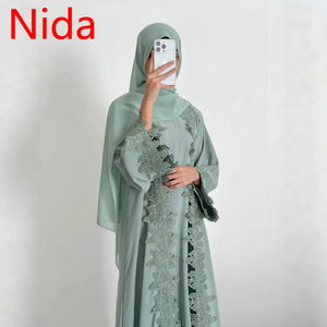 Conjunto de Dos Piezas para Mujer, Marca Nida, con Volantes, Encaje Floral, Cuello en V, Estilo <span class=keywords><strong>Cardigan</strong></span>, Vestido Informal, Elegante, Holgado, para Fiesta - Product Image 1