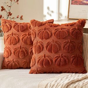18"x18" Pumpkin Fall Decorative Throw <strong>Pillow</strong> Covers Cream <strong>White</strong> Soft Faux Fur <strong>Fluffy</strong> Plush Accent Cases for Couch Cushion - Product Image 3