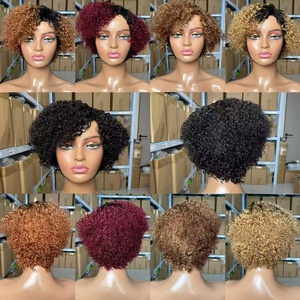 Perruque Courte Bouclée Noire Style Bob sans Dentelle Frontale pour Femmes, Tressée Pixie, Densité 180, Cheveux Brésiliens, Vente en Gros - Product Image 2