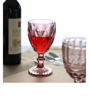 Verre à vin en verre gravé vintage, design diamant, couleur unie bleu vert gris violet