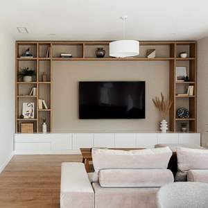 Vermont Moderne Low-Cost Installation Facile Unité Murale Réglable En Contreplaqué Salon <span class=keywords><strong>Tv</strong></span> Stand Pour Le Stockage Mdf Avec Porte Laquée - Product Image 5