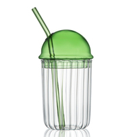 Tasse à boire réutilisable en verre Boba à large bouche Tasse à thé à bulles Gobelet avec couvercle Paille pour eau Jus Boissons