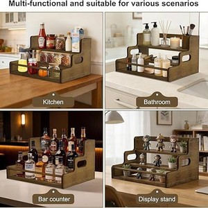 Cross-border tiered display rack, solid wood three-tiered <b>shelf</b>, wooden spice rack, iron and wood combination condiment storage - Product Image 4