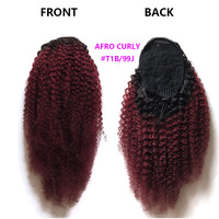 Perruque en Cheveux Humains Brésiliens Remy Grade 10A Afro Crépu Bouclé avec Queue de Cheval à Cordon, Extensions de Haute Qualité