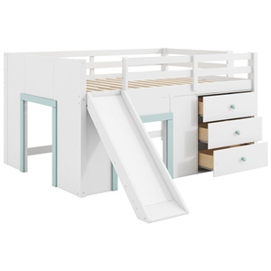 Cama alta infantil con cajones de almacenamiento y tobogán, muebles blancos para dormitorio infantil - Product Image 5