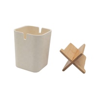 Support de comptoir classique en bambou, écologique, antidérapant, en deux parties, pour brosse à dents électrique et gobelet