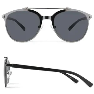 Sonnenbrille Doppelbrücke Edelstahl Marken designer UV400 Mode Polarisierte runde Männer Unisex Edelstahl & PC, andere