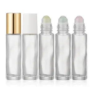 Fancy 10ml Clear Round Essential Oil Crystal Rolller Perfume Bottles With Plastic Lid