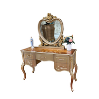 Coiffeuse française en bois massif et tabouret de maquillage combinaison coiffeuse sculptée de luxe européenne avec tiroirs
