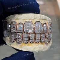 Grillz Hip Hop personnalisés en argent S925 plaqué or rose, sertis de moissanite taille baguette certifiée