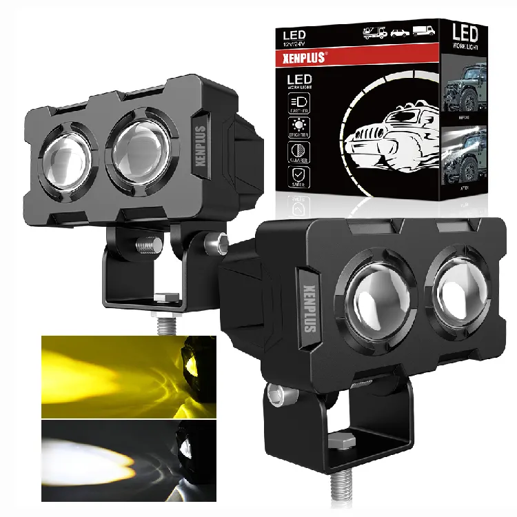 LW12-Luz LED de conducción para motocicleta, coche, camión, barco, 12V, 24V, 20W, 2000LM, 6500K, IP68, 2 lentes, Blanca/ámbar