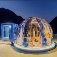 Tenda kubah PC taman hotel luar ruangan 360 derajat rumah kaca gelembung bintang PC transparan desain Modern inovatif