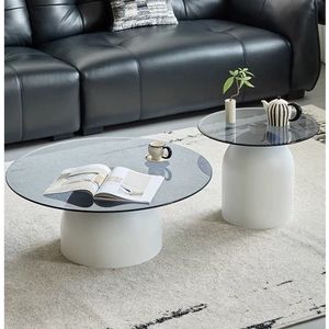 Tempered Glass <b>Round</b> Coffee <b>Table</b> Minimalist Design For Living Room Small Apartment Use - Product Image 3