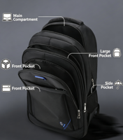 Sac à dos pour ordinateur portable résistant à l'eau pour homme, sac à dos de voyage multi-compartiments, possibilité de personnaliser le logo