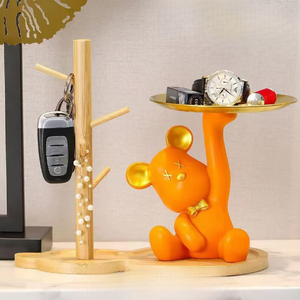 Estatua de Oso de Resina con Bandeja de Almacenamiento de Metal, Decoración Moderna para Entrada, Escritorio, Sala de Estar, Regalo para <span class=keywords><strong>el</strong></span> Hogar - Product Image 5