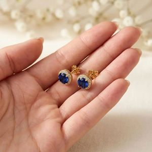 Handcrafted Natural Sapphire Round Cut <b>Stud</b> Earrings In 925 <b>Sterling</b> <b>Silver</b> Or 18K Gold Filled Deep Blue Gemstone Minimalist - Product Image 6