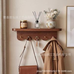 Wooden walnut-colored key storage <b>rack</b>, entryway storage <b>rack</b>, front door <b>shelf</b>, wall-mounted <b>shelf</b> - Product Image 1