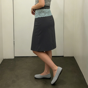 Falda midi recta elegante con encaje y bloques de color en la cintura para mujer, estilo A, ideal para la oficina y el día a día. - Product Image 3