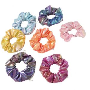 Rainbow Color Pu Leather Women and Girls-Zipper Hair Scrunchies With Hidden Pocket - Product Image 1