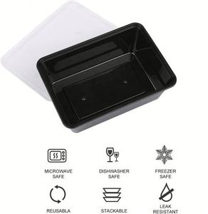 Boîtes à lunch carrées jetables en plastique avec couvercles, contenants à emporter étanches, recyclables, biodégradables, capacité personnalisable, design moderne - Product Image 2