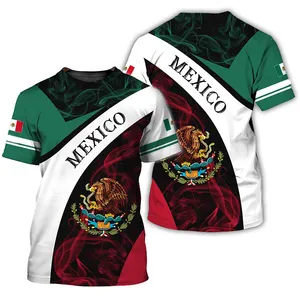 Kaus gambar 3D bendera Meksiko kaus lengan pendek musim panas kaus Meksiko untuk pria wanita atasan kaus mode Streetwear atasan kaus anak-anak