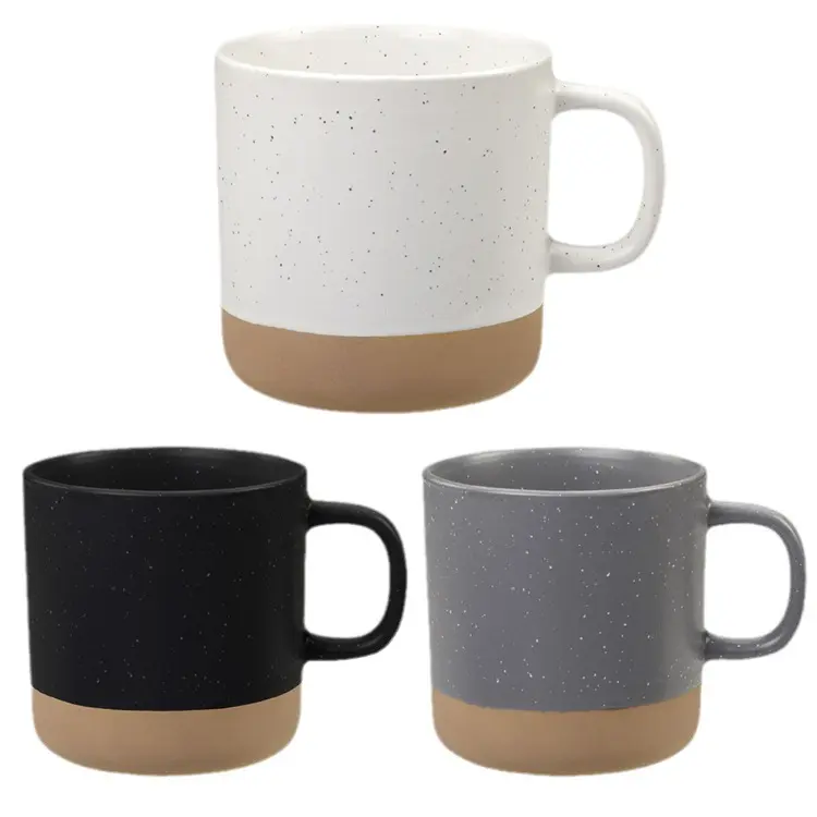 GZYSL Factory Custom Zweifarbige Kombination matt weiß/schwarz gesprenkelt Frühstücks milch Tee Wasser Kaffee Steinzeug Tasse mit Punkt