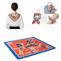 Motif Sabuk Merah Terang dan Biru Kerajaan Syal Satin Sutra Persegi Besar 90cm untuk Hadiah dan Pernikahan