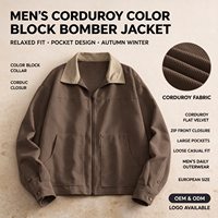 Veste de baseball pour homme, automne-hiver, taille européenne, en velours côtelé et velours, avec blocs de couleur, coupe ample, poches décontractées