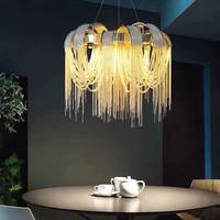 Luminaire suspendu circulaire personnalisable, luxe moderne, chaîne en aluminium, pampille, lustre pour hôtel, maison, salon, escalier, chambre à coucher