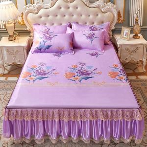 Romantic Lace Bed Skirt Home Luxury Bedding <strong>Set</strong> of King Queen Size Bed Ice Mat Folding Embroidered <strong>Sheets</strong> Bedspread with Skirt - Product Image 3