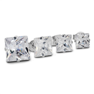 Stainless Steel Geometric Square Zircon <b>Stud</b> <b>Earrings</b> 4 6 8 10MM Claw Setting Everyday Wear - Product Image 1