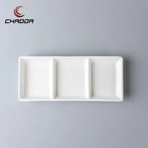 2-3 Compartment Sauces Dipping Dish Square And Straight Separate Plate Porcelain Luxury Ceramic Plates For Cafe