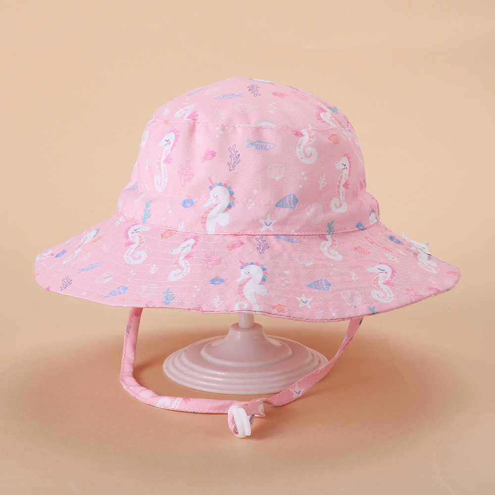 Hippocampe rose garçons filles large bord été plage seau chapeau
