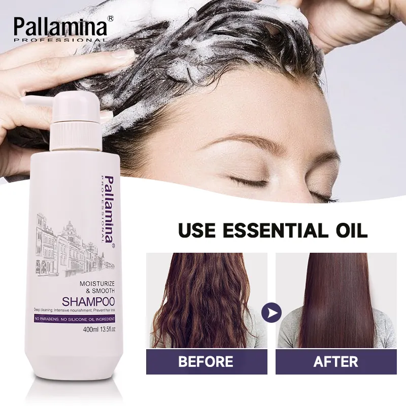 Pallamina Private Label Shampooing aux plantes Soin des cheveux antipelliculaires Cheveux bio Huile d'argan Shampooing réparateur Shampooing pour la croissance des cheveux