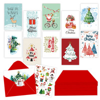 Ensemble de cartes de vœux de Noël, 10 modèles, carton aquarelle pour les fêtes, avec enveloppes rouges et autocollants pour cadeau de Noël
