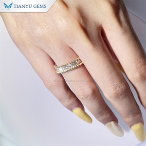 Tianyu Gems 18K oro amarillo banda completa 2,2mm Moissanite diamantes anillo para mujeres compromiso - Product Image 6