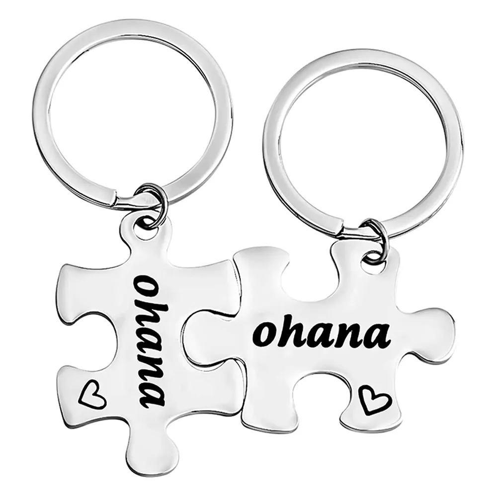 Hot Sale Valentine's Day Anniversary Gift 2 Puzzle Piece Couples Keychain Handstamped Key Chain for Couples love day