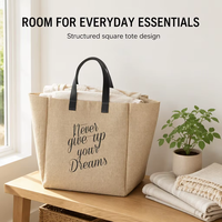 Sac de rangement en toile de jute naturelle avec logo personnalisé Sac fourre-tout de style simple léopard avec poignée en cuir de tissu de lin de chanvre