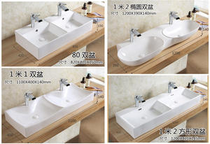 <span class=keywords><strong>Lavabo</strong></span> double en céramique à poser, grande taille, carré, double trou, ultra-fin, style moderne et épuré - Product Image 4