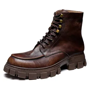 Factory Supply Genuine Leather Men's Martin Boots British Style Round Head Men's Trendy Shoes